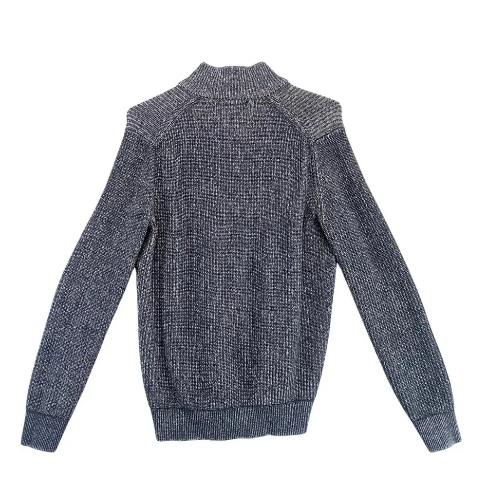 Banana‎ Republic Full Zip Knit Navy Sweater Men's L Mock Neck Herringbone Casual